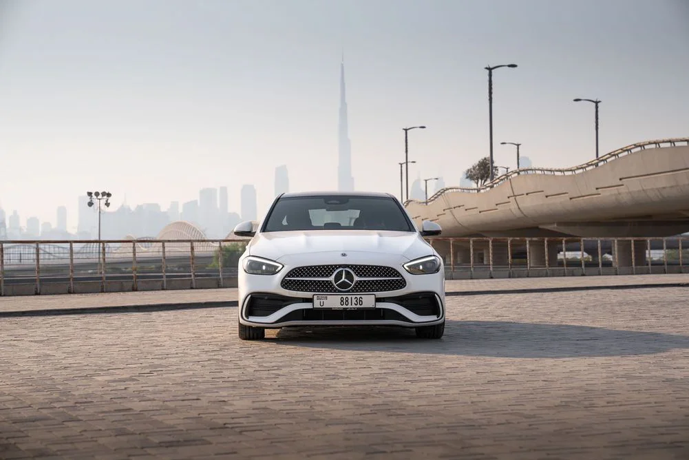 Rent the White Mercedes-Benz C200 in Dubai